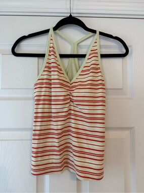 Old Navy Cream and Red Striped V-Neck Racerback Tank